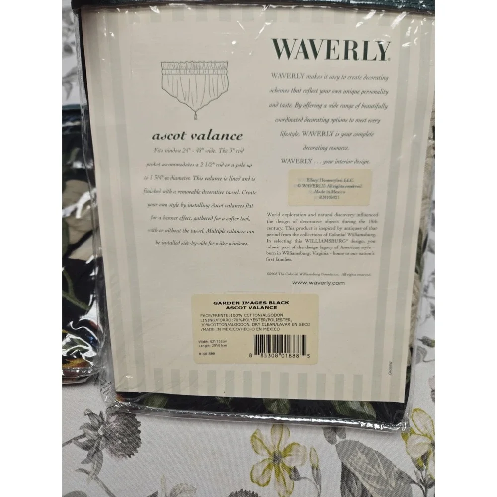 2 WAVERLY Williamsburg Fairfield Curtain Valance Garden Images Black 52